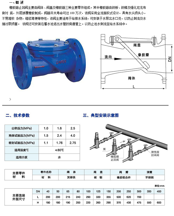 埃美柯HC44X橡膠瓣止回閥技術(shù)參數(shù)圖