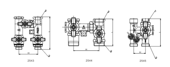 埃美柯黃銅雙路四通閥2543/2544/2545結(jié)構(gòu)圖